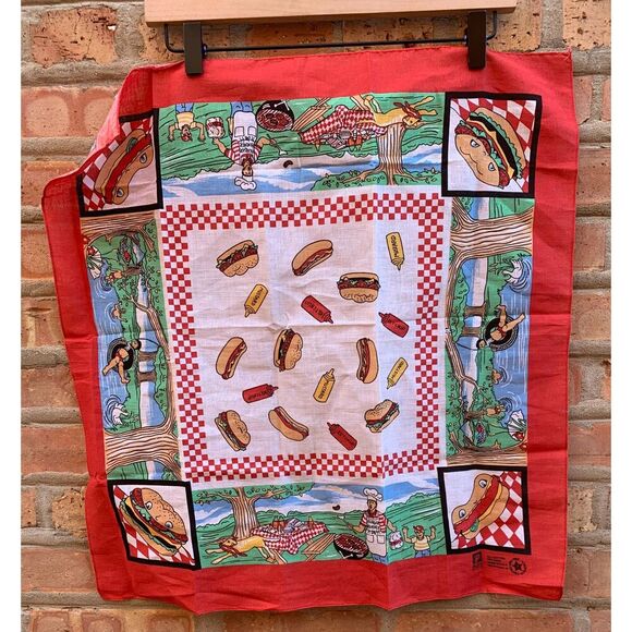 Vintage 60's BBQ Picnic Napkin Hankerchieft Made in USA - Picture 1 of 5